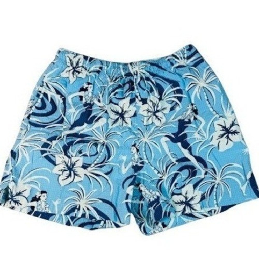 Tommy Bahama Swim Suit Mens S Blue Hula Girl Hibiscus Tropical Mesh Lined Shorts